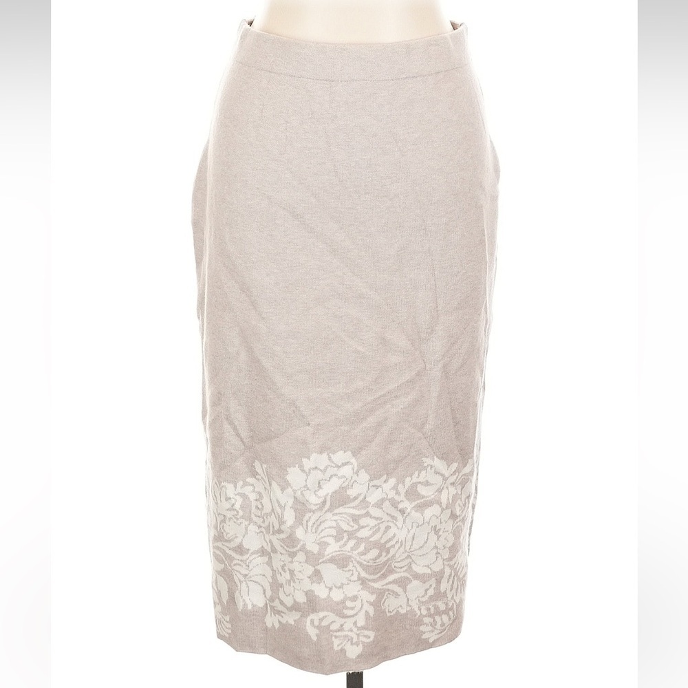 Joie Country Cottage Minimalist Elegant Beige Floral Midi Skirt Size Large L